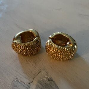 Gold Textured Huggie Earrings - Women Jewelry